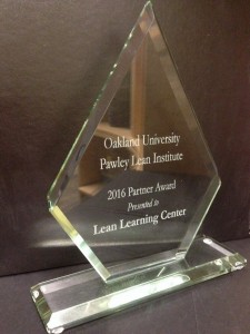 Pawley Lean Institute partner award is now proudly displayed at the Lean Learning Center